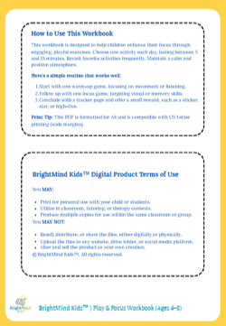 BrightMind Kids™ – Play & Focus Workbook (Ages 4–8)